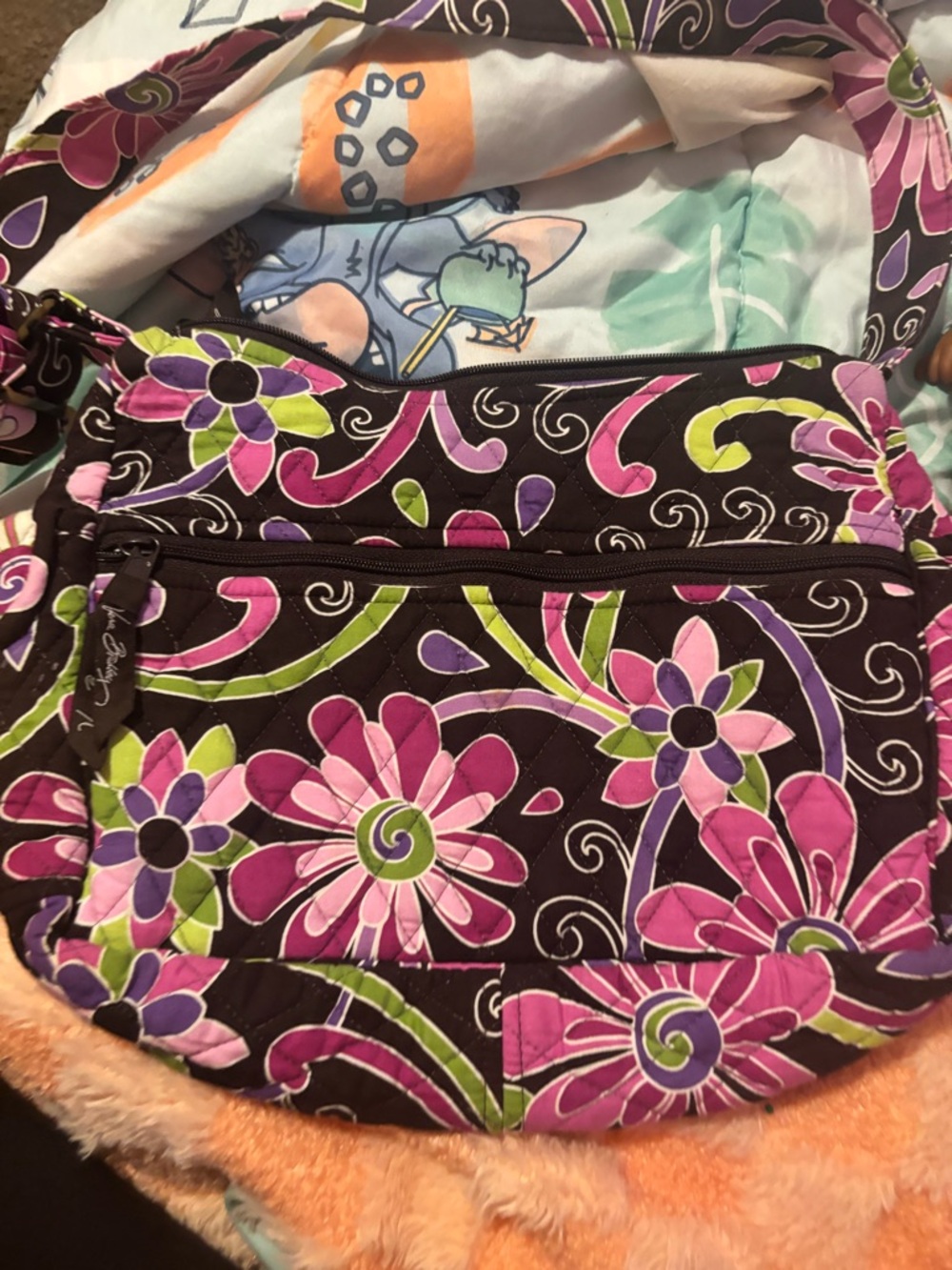 Vera Bradley Floral Quilted Crossbody in Brown, Pink & Green